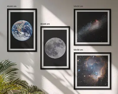 Políptico com moldura galáxia com tema de espaço e lua