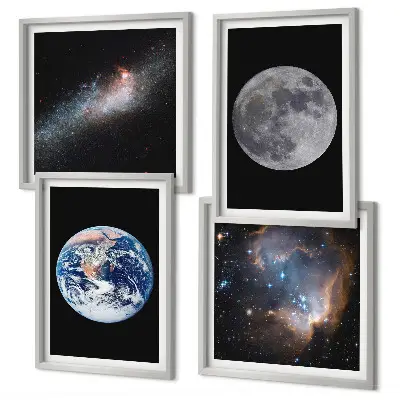 Políptico com moldura galáxia com tema de espaço e lua