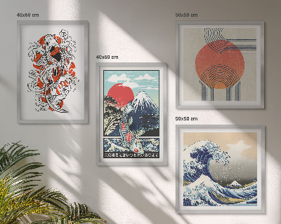 Composição de quadros Ilustrações de montanhas de peixes ondulando no Japão