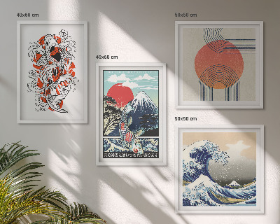 Composição de quadros Ilustrações de montanhas de peixes ondulando no Japão