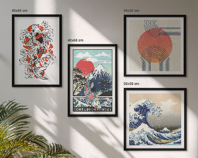 Composição de quadros Ilustrações de montanhas de peixes ondulando no Japão