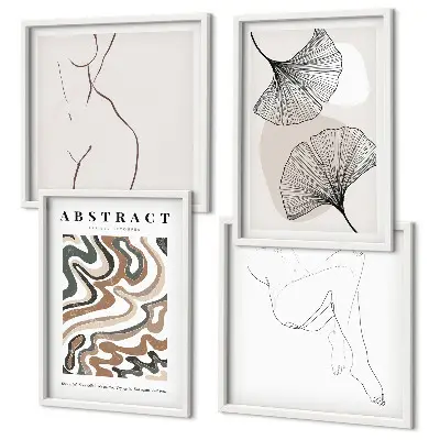 Conjunto de 4 quadros com moldura de formas abstratas de folhas estilo boho