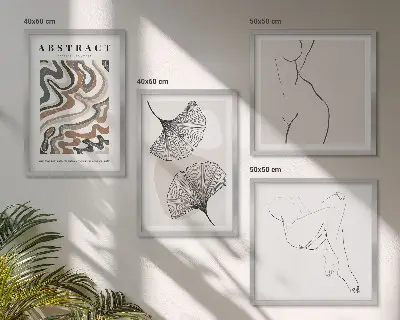 Conjunto de 4 quadros com moldura de formas abstratas de folhas estilo boho