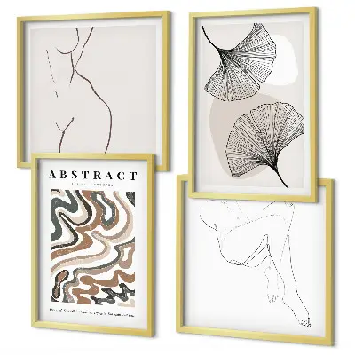 Conjunto de 4 quadros com moldura de formas abstratas de folhas estilo boho