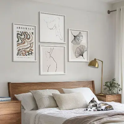 Conjunto de 4 quadros com moldura de formas abstratas de folhas estilo boho