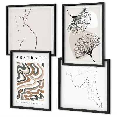 Conjunto de 4 quadros com moldura de formas abstratas de folhas estilo boho