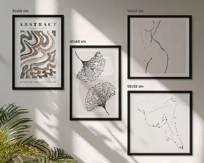 Conjunto de 4 quadros com moldura de formas abstratas de folhas estilo boho
