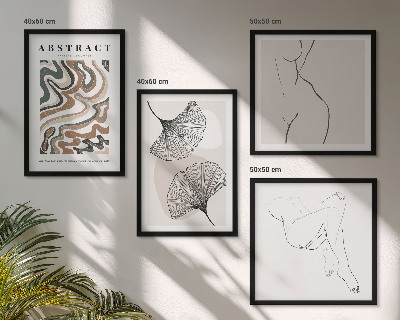 Conjunto de 4 quadros com moldura Formas abstratas de folhas boho