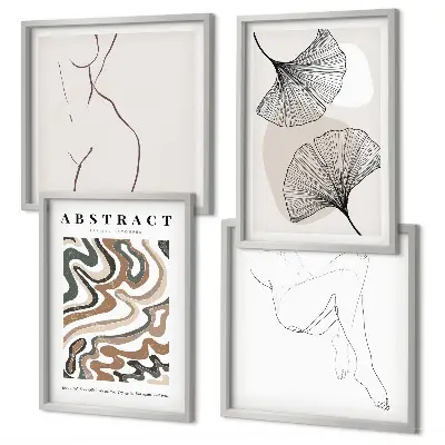 Conjunto de 4 quadros com moldura de formas abstratas de folhas estilo boho