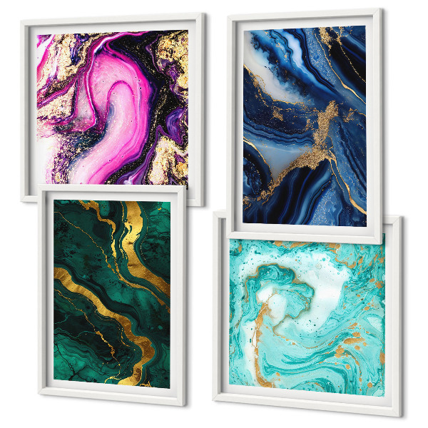 Políptico com moldura Padrões abstratos em rosa, verde e azul.