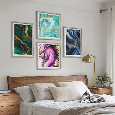 Políptico com moldura Padrões abstratos em rosa, verde e azul.