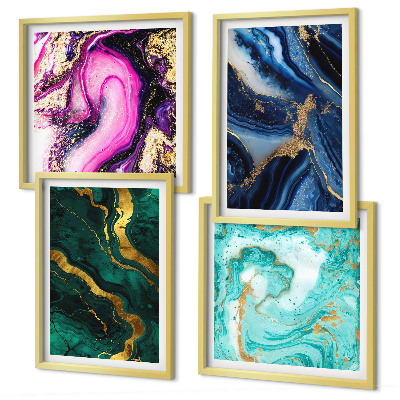 Políptico com moldura Padrões abstratos em rosa, verde e azul.