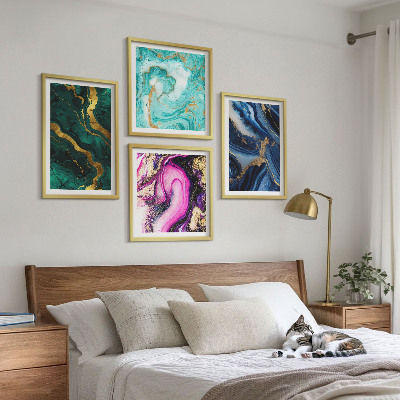 Políptico com moldura Padrões abstratos em rosa, verde e azul.