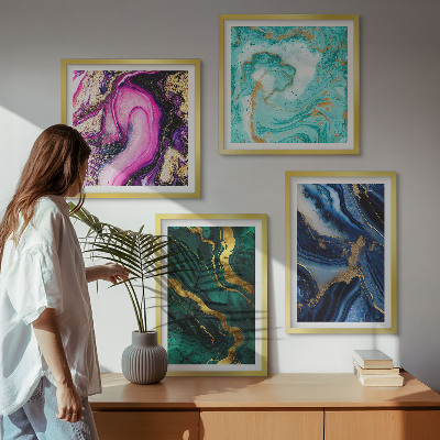 Políptico com moldura Padrões abstratos em rosa, verde e azul.