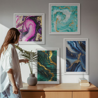 Políptico com moldura Padrões abstratos em rosa, verde e azul.