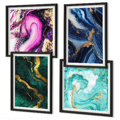 Políptico com moldura Padrões abstratos em rosa, verde e azul.
