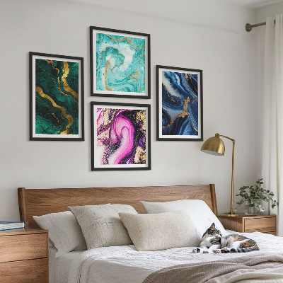 Políptico com moldura Padrões abstratos em rosa, verde e azul.