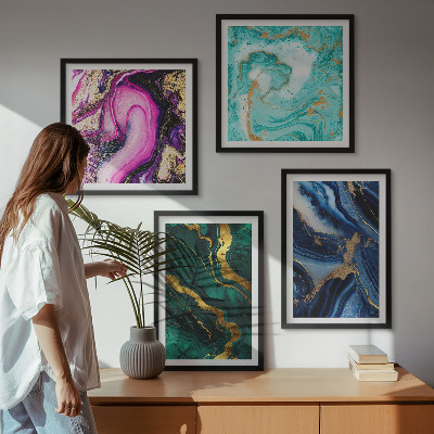 Políptico com moldura Padrões abstratos em rosa, verde e azul.