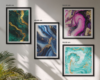 Políptico com moldura Padrões abstratos em rosa, verde e azul.