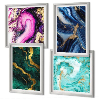 Políptico com moldura Padrões abstratos em rosa, verde e azul.