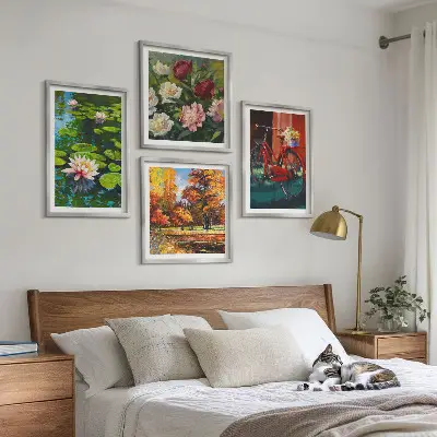Composição de quadros nenúfares e flores de bicicleta