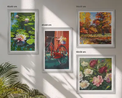 Composição de quadros nenúfares e flores de bicicleta
