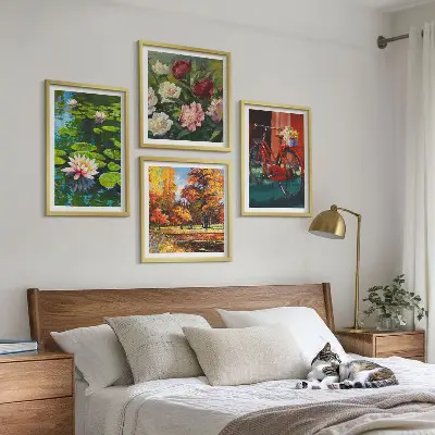 Composição de quadros nenúfares e flores de bicicleta