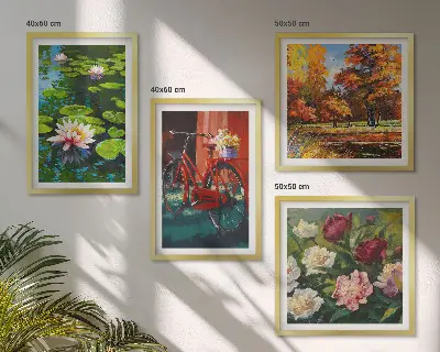 Composição de quadros nenúfares e flores de bicicleta