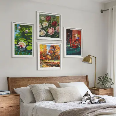 Composição de quadros nenúfares e flores de bicicleta