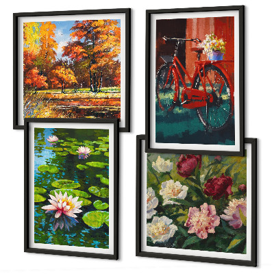 Composição de quadros nenúfares flores de bicicleta