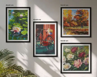 Composição de quadros nenúfares e flores de bicicleta
