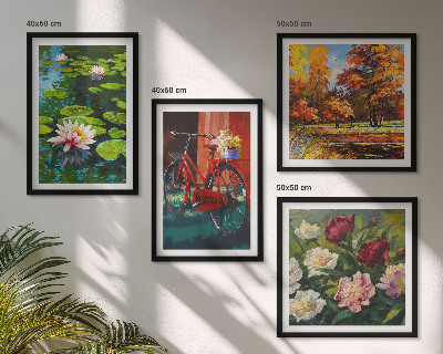 Composição de quadros nenúfares flores de bicicleta