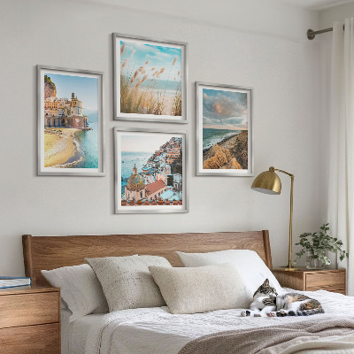 Conjunto de 4 quadros com moldura Paisagens praia cidade falésias