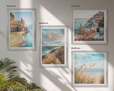 Conjunto de 4 quadros com moldura Paisagens praia cidade falésias
