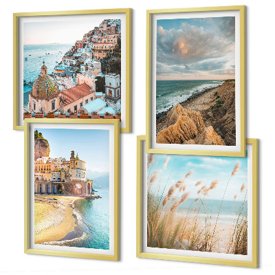 Conjunto de 4 quadros com moldura Paisagens praia cidade falésias