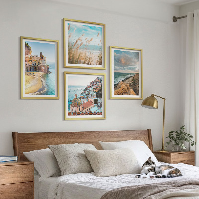 Conjunto de 4 quadros com moldura Paisagens praia cidade falésias