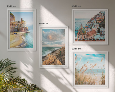Conjunto de 4 quadros com moldura Paisagens praia cidade falésias