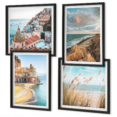 Conjunto de 4 quadros com moldura Paisagens praia cidade falésias