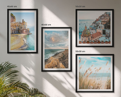 Conjunto de 4 quadros com moldura Paisagens praia cidade falésias