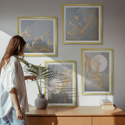 Políptico com moldura Ondas abstratas em círculos cinza