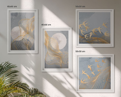 Políptico com moldura Ondas abstratas em círculos cinza