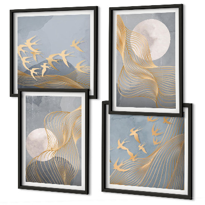 Políptico com moldura Ondas abstratas em círculos cinza