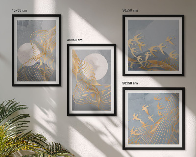 Políptico com moldura Ondas abstratas em círculos cinza