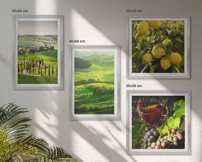 Políptico com moldura Paisagens italianas de colinas cítricas