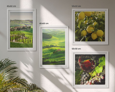 Políptico com moldura Paisagens italianas de colinas cítricas