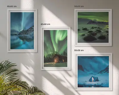 Composição de quadros com paisagens de aurora boreal em montanhas no inverno