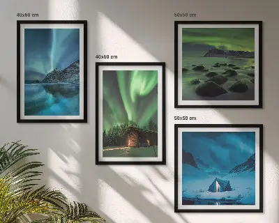 Composição de quadros com paisagens de aurora boreal em montanhas no inverno