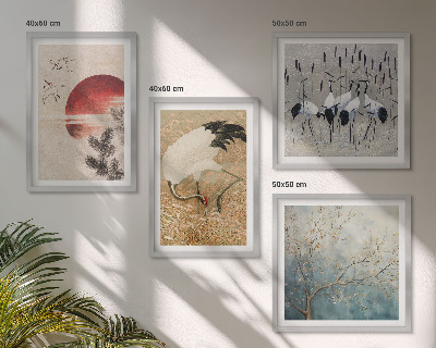 Conjunto de 4 quadros com moldura paisagem de guindastes japoneses