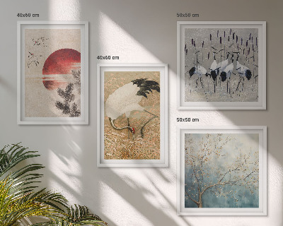 Conjunto de 4 quadros com moldura paisagem de guindastes japoneses