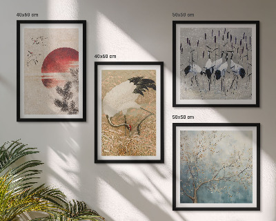 Conjunto de 4 quadros com moldura paisagem de guindastes japoneses